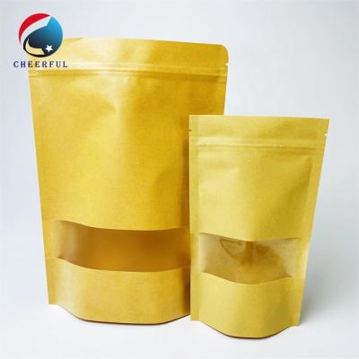 China Recyclable Clear Window Pouches Paper Ziplock Bags For Edible Brown Kraft Paper Bags Packaging Custom Logo for sale