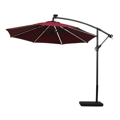 China Modern Solar Patio Umbrella with Cloth Cantilever Polyester LED Light Hanging Umbrella Umbrellas for Hotel Swimming Pool for sale