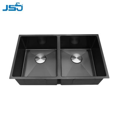 China Without Faucet SUS304 Nm Modern Nano Double Bowl Undermount Handmade Black Kitchen Sink for sale