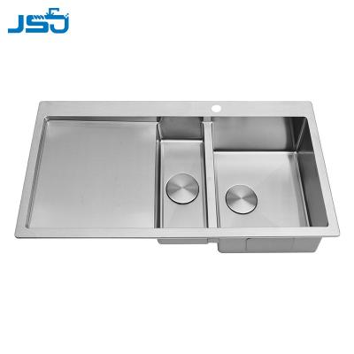 China Without Faucet Customized Handmade Farmhouse Stainless Steel Double Basin Nano Kitchen Sink With Drain Board for sale