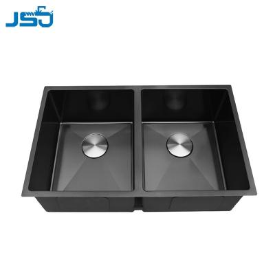 China Without Faucet Durable Black Nano Coating Stainless Steel Workstation Hand Made Sink With Double Bowl for sale