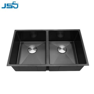 China Stainless Faucet Nanotechnology Handless Washing Double Bowl Handmade Kitchen Sinks With Sink Rack for sale