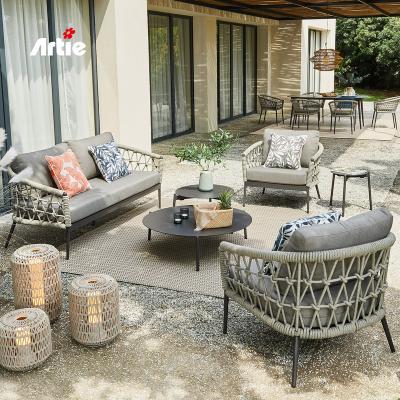 China Artie Luxury Outdoor Furniture Aluminum UV Resistant Frame Patio Garden Set Hotel UV Resistant Rope Woven Outdoor Sofa for sale