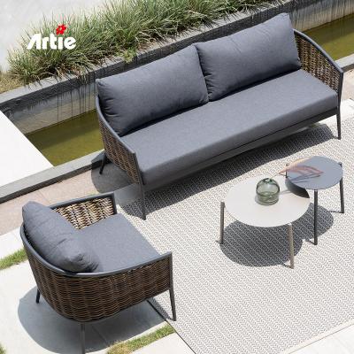 China Artie All Weather Wicker Furniture Outdoor Patio Sofa Set Leisure Waterproof Fabric Garden Sofas for sale