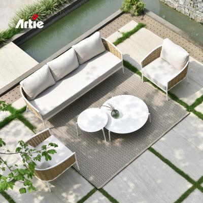 China Artie Luxury Outdoor Furniture Metal Sofa All Weather Waterproof Garden Aluminum Rattan Sofa for sale