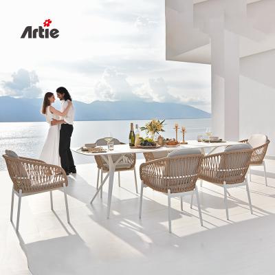 China Artie Modern Leisure Aluminum Garden Chair UV-Resistant Patio Dining Set Outdoor Furniture PE Rattan Chairs for sale