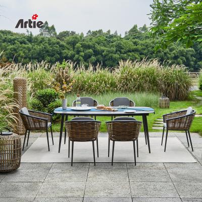 China Artie New Design Outdoor Furniture UV Resistant Rattan Balcony Patio Set PE Weave Garden Table and Wicker Chairs Set for sale