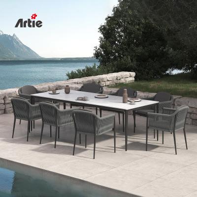 China Artie Leisure Outdoor Furniture Hotel Outdoor Restaurant Time Furniture Aluminum Frame Garden Dining Table and Chairs for sale