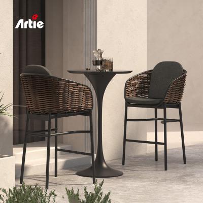 China Artie Luxury Outdoor Aluminum Bar Furniture Rattan Club Hotel Furniture High Stool Leisure Environmental Material for sale