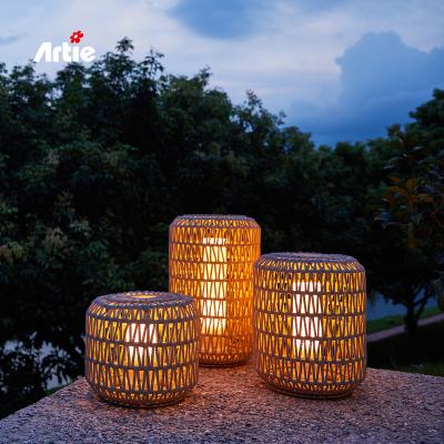 China Eco-friendly Artie Outdoor Waterproof Aluminum Hand Woven Rattan Led Garden Lights For Villa Garden Yard for sale