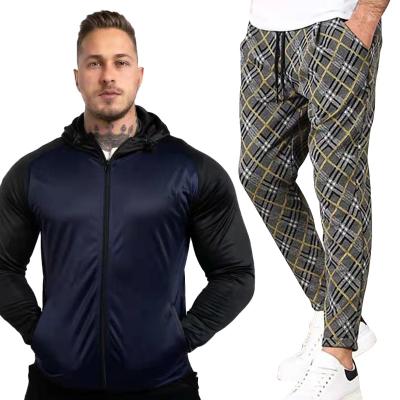 China 2022 OEM Wholesale Mens QUICK DRY Spring Plaid Pants Zipper Top Pants Sweatpants Sets Sports Jogging Suit for sale