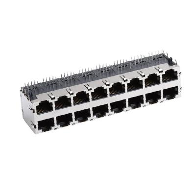 China Telecommunication CAT6 CAT5E 16 Port Vertical Shielded RJ45 SMT Connector Modular PCB Jack for sale