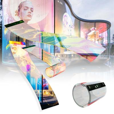 China Ecrã LED invisível holográfico instalado em vidro Ecrã de filme transparente LED flexível à venda