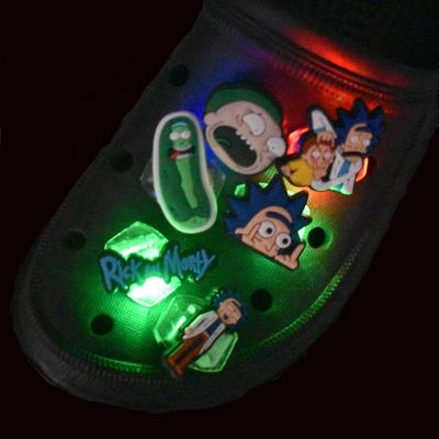 China Durable And Soft Popular Cartoon Rick LED Shoe Charms Clogs Sandals Night Light Shoes Charms Props Christmas Festival Party for sale