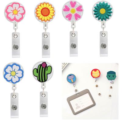 China Retractable Plastic Yoyo Badge Reel Holder Flower Reel Badge Reel Durable Soft Different ID Card Retractable for sale