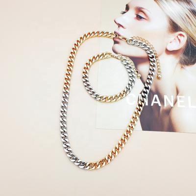 China Women Necklace Chain Fashion Jewelry Gold Rhodium Mix Color Necklace Punk Cast Bracelet Sets For Women And Men for sale