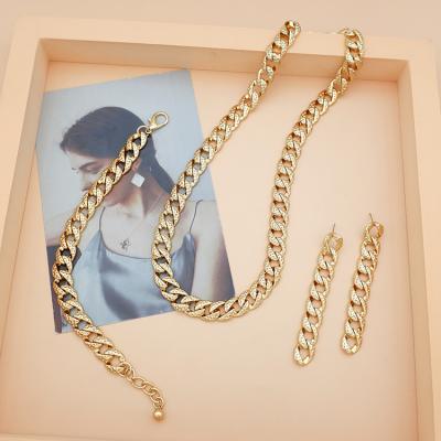 China New Dubai 18k Gold Cheap Hiphop Waterproof Bisuteria Sandy Gift Necklace Earrings Jewelry Set For Women for sale