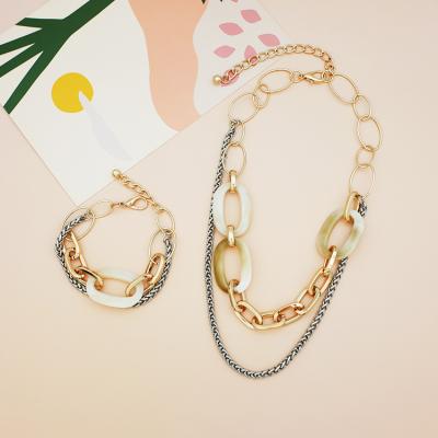 China FASHIONABLE 2021 New Popular Hip Hop Jewelry Exaggerated Women's Punk Acrylic Choker Color Mix Vintage Double Chain Necklace for sale