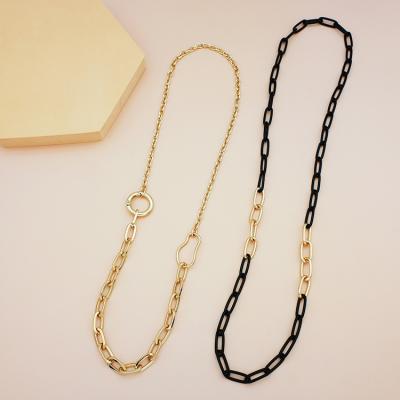 China Simple design romantic gold plated and black light luxury chain link chain sweater elegant temperament necklace chain for sale