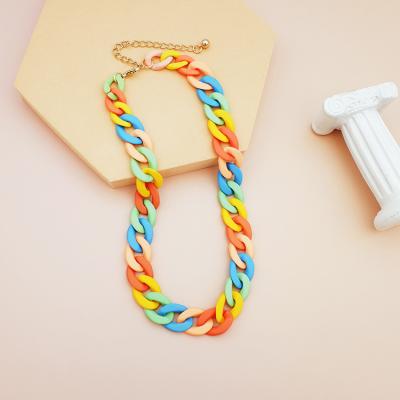 China TRENDY Cuban Jewelry Rainbow Scarf Candy Color Acrylic Necklace Link Chain Bohemia Scarf for sale