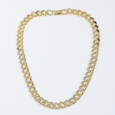 China Punk Cuban Chain Polished Big Zircon Shiny Silver Gold Metal Tennis Chunky Necklaces for sale