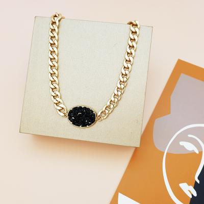 China TRENDY Custom Gold Plated American Black Diamond Rhinestone Link Chain Choker Necklace Sets Jewelry Geometric for sale