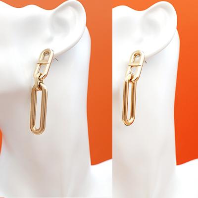 China Hiphop Geometric Round Link Drop Earrings Long Ring Dangle Earrings Oval Chain for sale