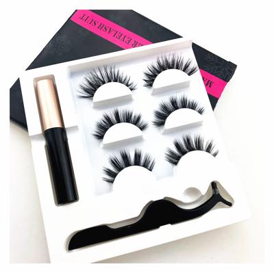 China Vegan friendly magnetic eye lashes 3D feke silk lashes with magnetic eyeliner set and wick lashes for sale