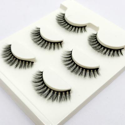 China Comfortable 3D Silk Eyelashes Handmade Full Wear 3 Pair Strip Lashes Thick False Eyelashes for sale