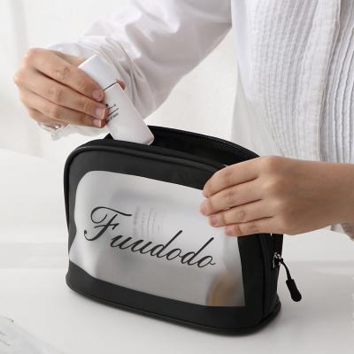 China Washable Custom Printed Logo PU PVC Frosted Lady Cosmetic Bag Durable Waterproof Clear Makeup Bag Travel Toiletry Bag Transparent for sale