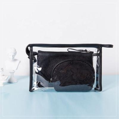 China PVC Waterproof Clear Cosmetic Bag 3 Piece Sets, Transparent Travel Makeup Wash Toiletry Bag for sale