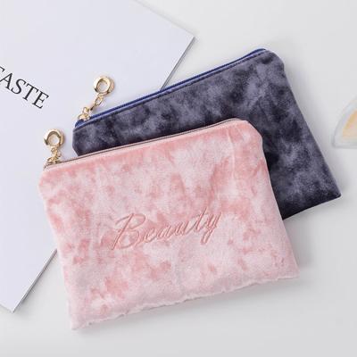 China New Private Label Makeup Soft/Portable Wholesale Cosmetic Bag Bags Pink Velvet Cosmetic Makeup Bag Soft Velvet Makeup Pouch for sale