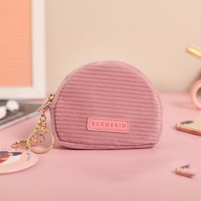 China Reusable Pink Corduroy Cosmetic Bag Purse Small Lipstick Fashion Corduroy Cosmetic Bag Pouch With Metal Key Chain Hook for sale