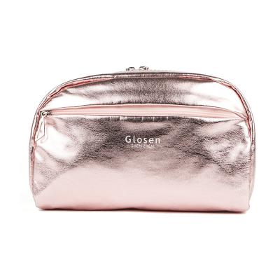 China Durable Rose Gold PU Leather Make Up Beauty Bag Portable Women Travel Bags Clean Makeup Design Makeup Bag Packaging for sale