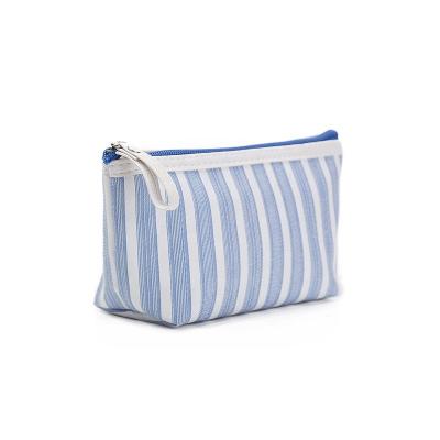 China Wholesale Durable Cosmetic Striped Bag, Custom Stripes Women Makeup Bag Travel Pouch Toiletry Wash Bag for sale