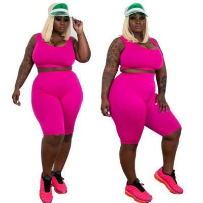 China XL-5XL Style QUICK DRY Hot Solid Colors Sleeveless Tank Crop Tops Shorts Set Women Plus Size Summer Sets for sale