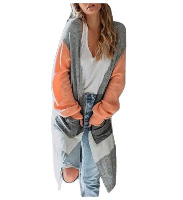 China Breathable Plus Size Color Blocking Long Wear Outer Sleeve Jacket Sweater Coat Women Oversized Cardigan for sale