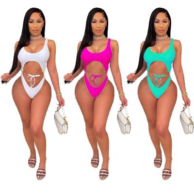 China Breathable Women Chain One Piece Bikini 2021 Solid Color Swimwear Beach Swimming Suit Fashion The Latest for sale