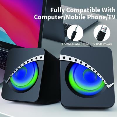 中国 OEM 2 X 3W のホーム オフィスのための黒い 2.0 PC スピーカーのフルバンド周波数 販売のため