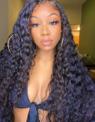 China Black Natural Cuticle Aligned Water Wave Barely Shedding Thick Smooth Soft Hair 180% Density He Transparent 4x4 Lace Closure Hair Wigs for sale