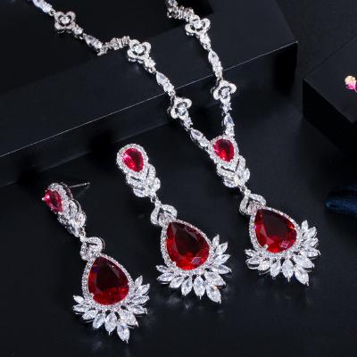 China Luxury Silver Exquisite Vintage Zircon S925 Micro Inlaid Jewelry Water Drop Fine Bridal Wedding Jewelry Set for sale