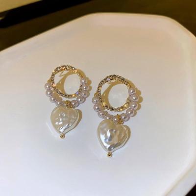 China Punk Womens 925 Silver Heart Circle Pearl Diamond Drop Earrings Pendant for sale