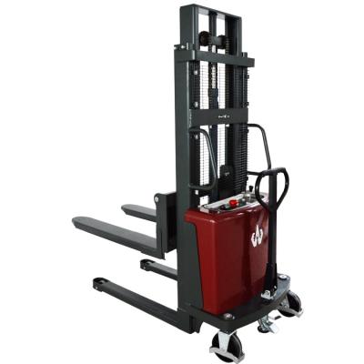 China Hotels Semi Automatic Forklift Walking 1.6m 1000kg Pallet Truck Semi Electric Stacker for sale