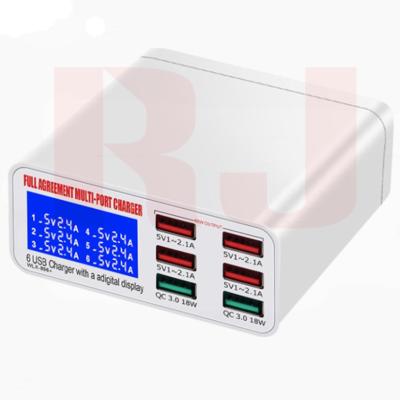 China Quick Charge To Low Temperature QC3.0 USB HUB Station Dock 6 Port Fast Charging Usb Charger With Adigital Display for sale