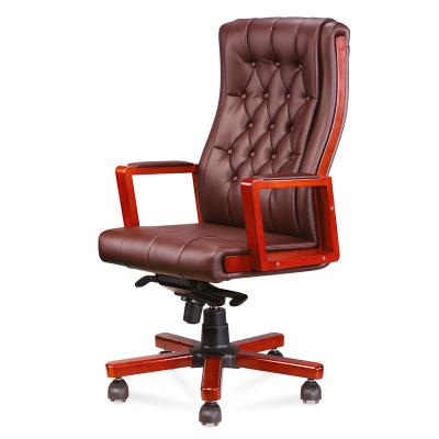 China Office Products High Adjustable Back Boss (Height) Executive Wood Chair with Cherry Finish in Black for sale