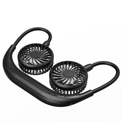 China DC5V 4watt Portable Usb Rechargeable Neckband Lazy Neck Hanging Style Dual Cooling Fan for sale