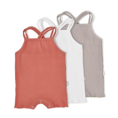 China OEM High Street Eco-Friendly Cotton Knitted Solid Color Rib Summer Cozy Clothes Baby Sleeveless Rompers for sale