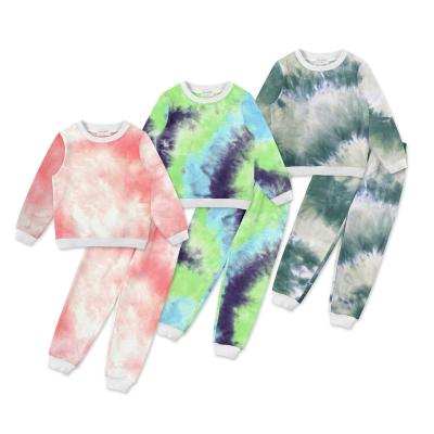 China QUICK DRY Kids Clothes 2 Pieces Clothes Sweatshirt Tie Dye Hoodie Print Girls For Kids Casual Full Sleeve Customized Logo ODM Knitted for sale