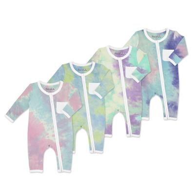 China Wholesale Unisex Custom Cotton Tie Dye Casual Baby Full Sleeve Rompers Zipper Onesie for sale