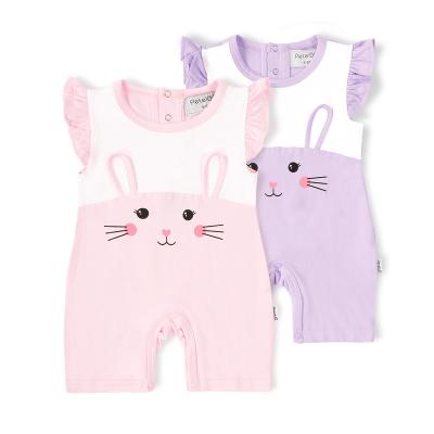 China Breathble Cozy Factory Selling Baby Summer Cotton Cute Animal Rompers Ruffle Short Sleeves Snap Up Jumpsuit for sale